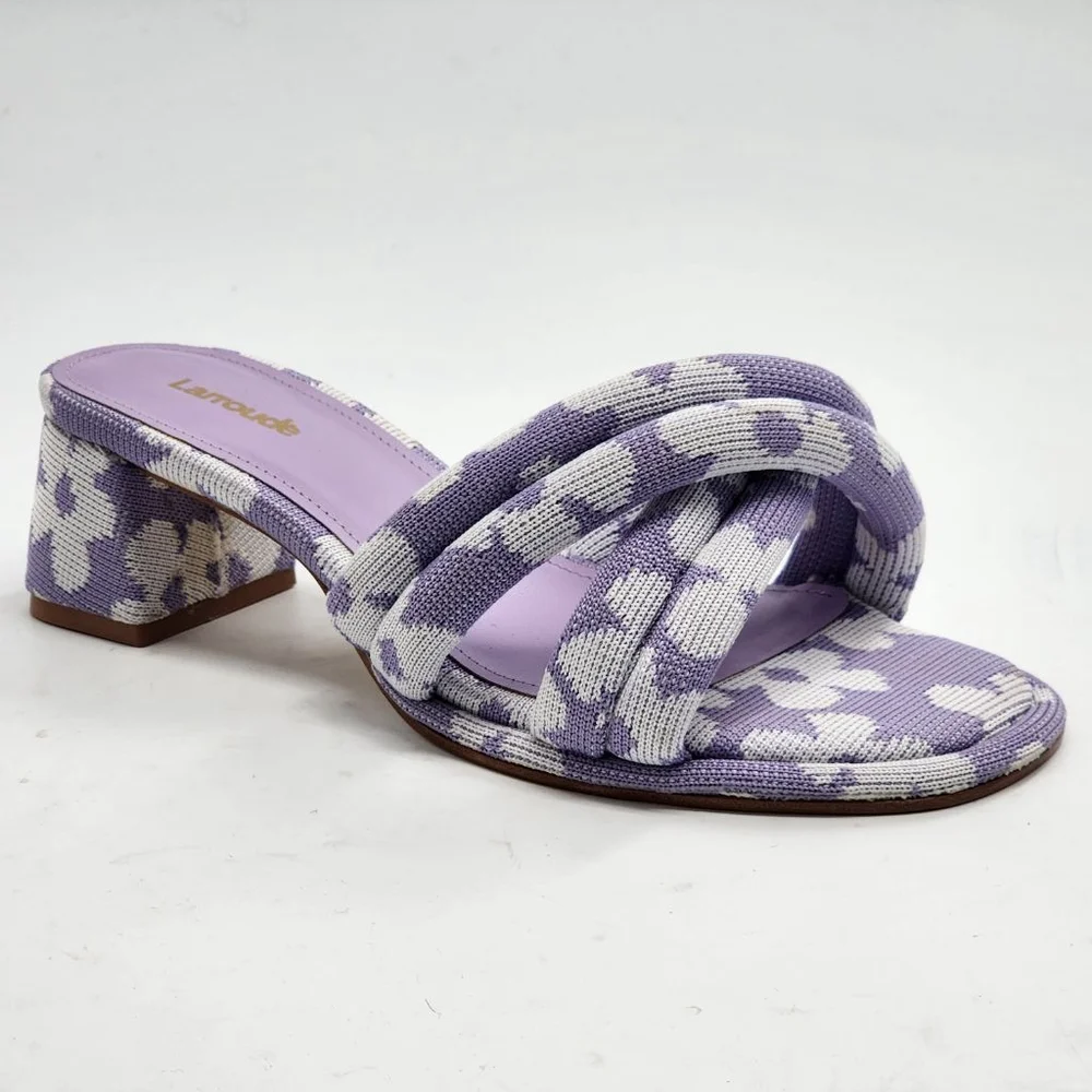 LARROUDE Laguna Lilac‎ Lavender Purple Floral Knit Block Heel Sandals Size 6